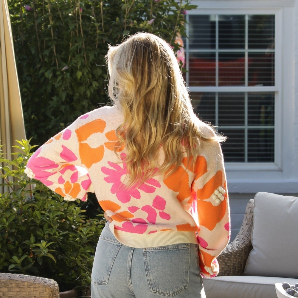 NWOT Main Strip Large Floral Knit Sweater - Pink and Orange - Picture 4 of 8